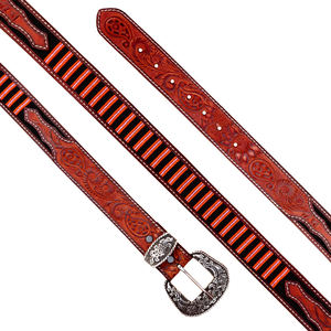Ceinture classique en cuir véritable avec broderie perlée de style western, boucle en métal durable, style formel western - Product Image 5