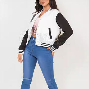 Chaqueta Letterman Corta para Mujer Tallas Grandes al por Mayor para Uso Exterior con Cuello Alto - Product Image 3