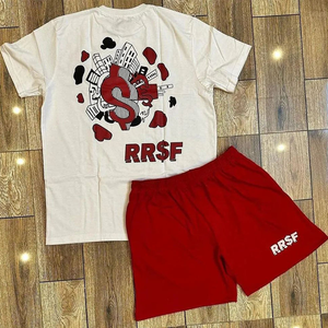 Ensemble de survêtement 2 pièces pour homme en coton lavé, coupe oversize, t-shirt et short, vente en gros - Product Image 4