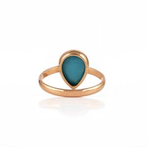 Bagues fines en gros, bague en or jaune 14 carats, cabochon de turquoise naturelle en forme de poire, Sleeping Beauty, certifiée IGI, directement de l'usine américaine - Product Image 3