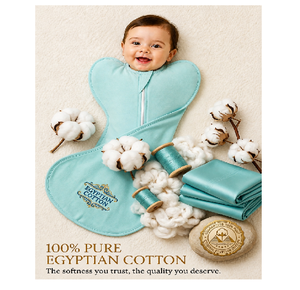 Cozy Hippo Baby Swaddle Light Turquoise <b>Comfortable</b> Newborn Sleep Sack Ergonomic Arms Up Design Soft Cotton - Product Image 1