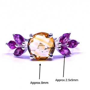 แหวนเงินแท้ 925 ชุบทอง ประดับด้วยทัวร์มาลีนและซิทริน สำหรับผู้หญิง เหมาะสำหรับเป็นของขวัญวันครบรอบหรือหมั้น - Product Image 1