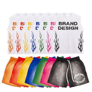 Conjuntos de camiseta sin mangas de dos piezas con borde crudo y pantalones cortos lavados con ácido, conjuntos de pantalones cortos y camisetas personalizados para hombre - Product Image 1