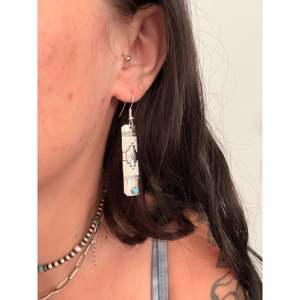 Kingman Turquoise & Sterling <b>Silver</b> Dangle <b>Earrings</b> Navajo Made Drop Geometric Shape Pattern for Women - Product Image 2