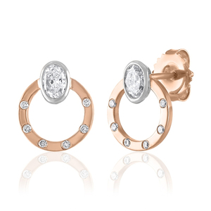 Boucles d'oreilles clous géométriques ovales en diamant, plaqué or 18 carats, sertissage clos, pour fiançailles, disponibles en or blanc, rose et jaune - Product Image 1