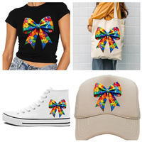 Estampados DTF de lazos de concienciación sobre el autismo para impresión de camisetas, decoración de ropa personalizada, transferencia por prensa de calor al por mayor