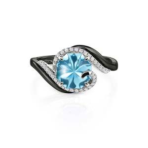 Anillo de Promesa Jeulia Parallel Meet de Dos Tonos con Corte de Medusa Azul - Product Image 1