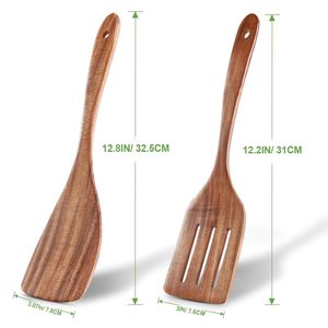 Spatule en bois, manche long, spatule plate pour frire, cuillères en bois faites à la main, cuillères à dessert, cuillères à riz, design moderne écologique - Product Image 3