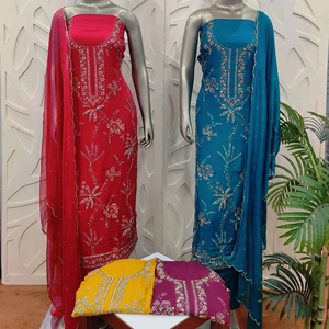 Trajes de fiesta de organza bordados a mano sin costuras de diseñador moderno Ropa tradicional india y pakistaní de moda - Product Image 1