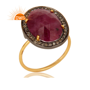 Bague en or et argent jaune 14k, vente en gros, bijoux de mariage, pierres précieuses naturelles, rubis, pavé, diamant, vente en gros - Product Image 4