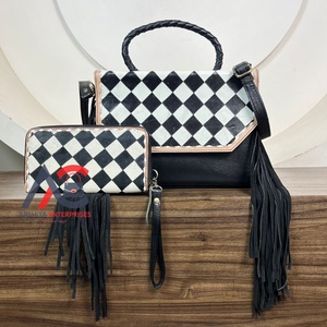กระเป๋าถือหนังแท้ลายลายตารางหมากรุกและกระเป๋าสตางค์แบบ2ชิ้นสำหรับผู้หญิงใหม่สุดหรูสไตล์ตะวันตก - Product Image 1