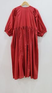 Robe mi-longue rouge unie de haute qualité avec col profond et fermeture à ficelle Mini robe longue avec doublure buste - Product Image 5