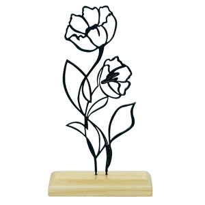 Sculpture décorative élégante de table de conception de fleur noire pour la maison bureau mariage événement cadeau affichage Accent Base en bois - Product Image 1