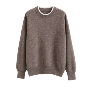 Conjunto Casual para Mujer con Cuello Redondo, Tejido de Poliéster y Elastano, Suéter con Cuello en Contraste, Pantalones con Cordón por Encima de la Rodilla, Suave, Cálido y Elegante - Product Image 5