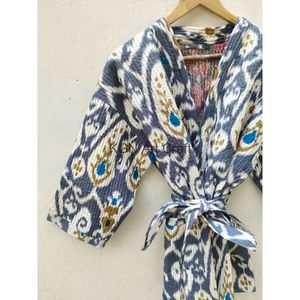 Indien Ikat matelassé coton Maxi Robe Robe femmes 5XL réversible chemise de nuit Kimono usage domestique Robe de bain vêtements de nuit été hiver - Product Image 2