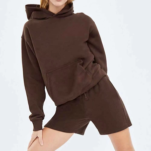 Ensemble short et sweat à capuche oversize pour femme, coupe droite, tissu respirant, confort décontracté pour l'été - Product Image 6