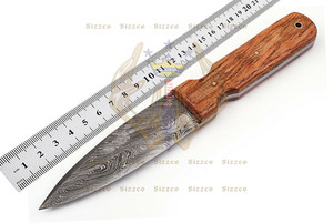 Beau couteau à lame fixe en acier damas Sizzco pour la chasse, le camping, facile à transporter avec manche en bois naturel, produit OEM à bord tranchant - Product Image 5