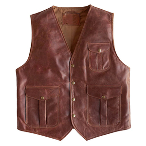 Gilets de moto en cuir brodés avec logo personnalisé, coupe-vent, style vintage, col en V, fermeture à boutons, prix abordable - Product Image 1