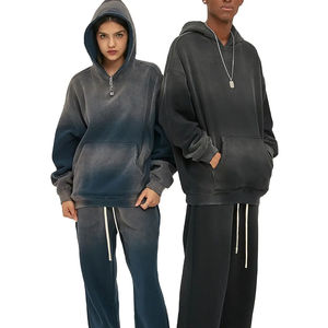 Custom Vintage Jogging Set Zip up Acid Wash Chándal Sudadera con capucha unisex y pantalones de chándal acampanados Chándal para hombres - Product Image 1