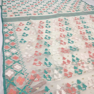 Prix bas Exclusif Deshi Dhakai Vert Jamdani Sharee pour Femme JAMDANI TISSU Bleu ROUGE VERT Doré Bleu Ciel du Bangladesh - Product Image 2