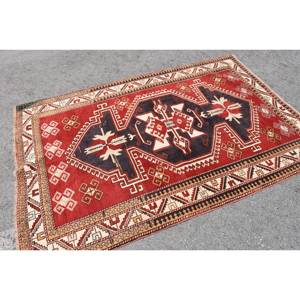 Classic <b>Red</b> Beige <b>Wool</b> Rug 4.4 X 6.6 ft Kilim Style Large Area Turkish Rectangle Rugs Latex Backing for Hallway 10mm Thickness - Product Image 2