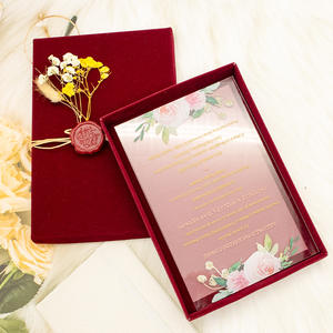 Op Maat Gemaakte Bordeauxrode Fluwelen Dozen Voor 15 Jaar Quinceanera Sweet 16 Acryl Nodigt Uitnodigingskaarten Doos Bruiloft Uitnodigingen - Product Image 5