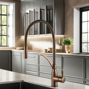 Robinet de cuisine monocommande monotrou en laiton moderne avec douchette extractible, mitigeur à poser sur plan, cartouche céramique - Product Image 2