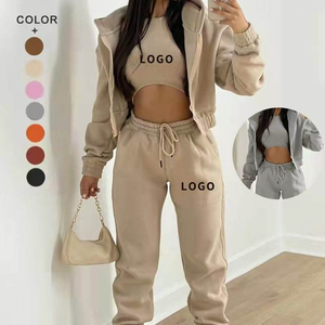 Ensemble de survêtement pour femmes en molleton 100% coton respirant, taille 3XL, écologique, uni, pour l'hiver, 2 pièces, pantalon de jogging et sweat-shirt - Product Image 1