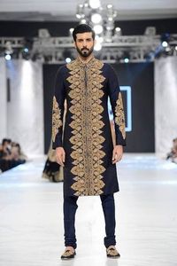 Elegant-Golden-Zari Embroidery Groom Sherwani <b>Pant</b> Embellished Crystal Glass Beads Dabka Work Plus Size Breathable for Wedding - Product Image 2