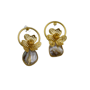 Boucles d'oreilles en laiton de haute qualité plaquées or Design élégant en nacre pour filles et femmes - Product Image 2