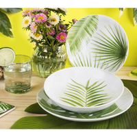 Service de vaisselle en porcelaine de design italien 18 pièces |   Feuillage tropical |   Assiettes colorées décorées de feuilles |   Compatible lave-vaisselle et micro-ondes