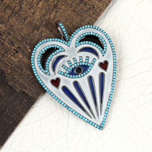 Collier avec pendentif en forme d'œil maléfique turquoise de créateur unique, pendentifs fins empilables et breloques avec symbole œil en forme de cœur, cadeau pour maman - Product Image 4