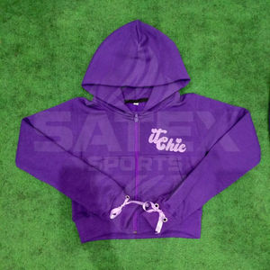 เสื้อครอปฮู้ดดี้ผู้หญิงสไตล์วินเทจ ย้อมสีแบบแอซิดวอช ผ้าฝ้าย 100% สวมใส่สบาย สตรีทแวร์ ดีไซน์ขาดๆ ด้านหน้า - Product Image 1