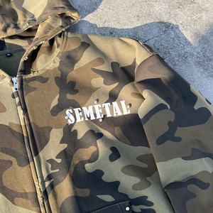 Sweat à capuche vintage à épaules tombantes avec fermeture éclair, imprimé en molleton français, sweat à capuche avec strass, logo personnalisé, sweat à capuche surdimensionné à fermeture éclair camouflage - Product Image 4
