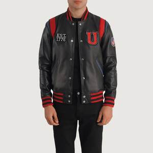 Liberte USA Chaqueta Varsity De Cuero Negro Para Hombre - Product Image 1