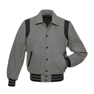 Veste universitaire à manches en cuir gris, veste de baseball faite à la main, veste bombardier Letterman pour hommes - Product Image 2