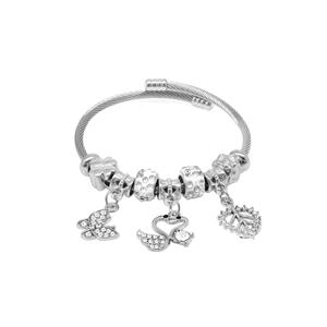 Bracciale pendente da donna in acciaio Color argento con Design dettagliato cigno e farfalla - Product Image 2