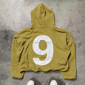 เสื้อฮู้ดดี้ผู้ชายผ้าฟลีซคอตตอน 100% ระบายอากาศได้ดี ทรงโอเวอร์ไซส์ พิมพ์ลายพัฟฟ์หนา ปักลายแบบดิสเทรส ไซส์พลัส - Product Image 3