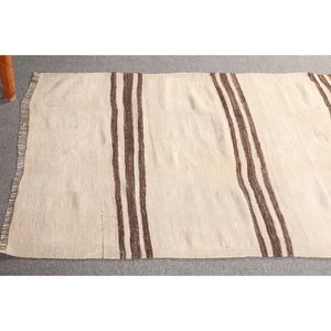 Tapis turc, petit tapis vintage 3,4x5,2 pieds, tapis rayé beige brun - Product Image 4