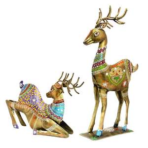 Ensemble de 2 Figurines de Cerf en Fer Léger Décoration de Table en Métal Multicolore - Product Image 2