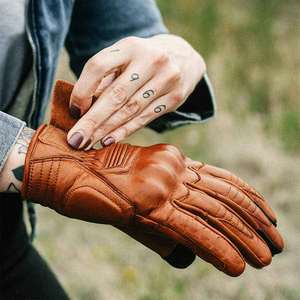 Gants de moto en cuir de course personnalisés Gant en cuir vintage de vachette au doigt complet - Product Image 5