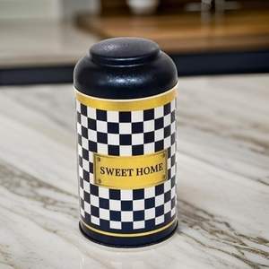 Boîte ronde en métal de 90mm avec couvercle en forme de dôme, damier, capacité de 0,9 L pour organisateurs de bijoux 150mm - Product Image 2