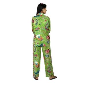 Ensemble de vêtements de nuit d'été à imprimé floral pour femmes nouveauté Collection printemps tissu tissé doux et léger avec impression de bloc de main - Product Image 4