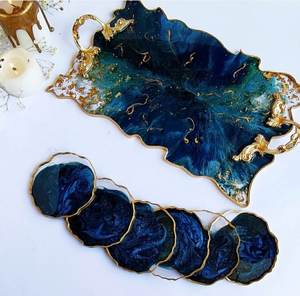 ที่รองแก้วเรซิ่นลายหินอ่อนดีไซน์เก๋ทันสมัยเคลือบทอง สำหรับกาแฟและชา - Product Image 1