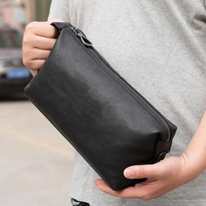 Neceser de Cuero Genuino con Cierre de Cremallera, Estilo Clásico, Portátil, Organizador de Artículos de Aseo para Hombre, Tamaño Mediano, Asa Suave - Product Image 5