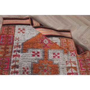 Alfombra Turca Vintage de 0.3x11.8 pies, Alfombra de Pasillo, Alfombra con Estampado Animal Herki Naranja - Product Image 5