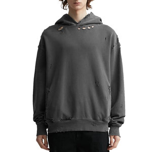 En vrac 100% coton lavé à l'acide hommes sweats à capuche à la mode en détresse imprimé motif tricoté vêtements de travail basiques grande taille - Product Image 3