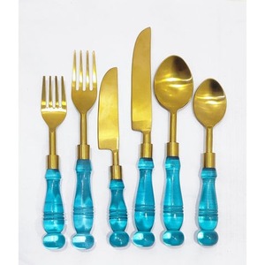 Juego de cubiertos decorativos de acero inoxidable con mango de resina Cubiertos Premium Vajilla de comedor para fiestas Hogar y hotel - Product Image 3