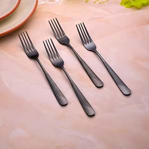 <b>Black</b> Flame Eco-Friendly and Sustainable Stainless Steel <b>Dinner</b> Forks <b>Set</b> of 4 for Back to School - Product Image 5
