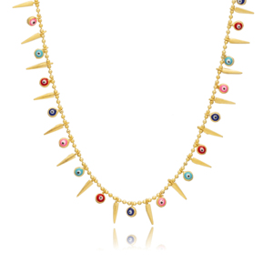 Spike and Mix Couleur Émail Forme D'oeil Rond Conception Shaker Collier En Gros À La Main Turc 925 Bijoux En Argent Sterling - Product Image 3